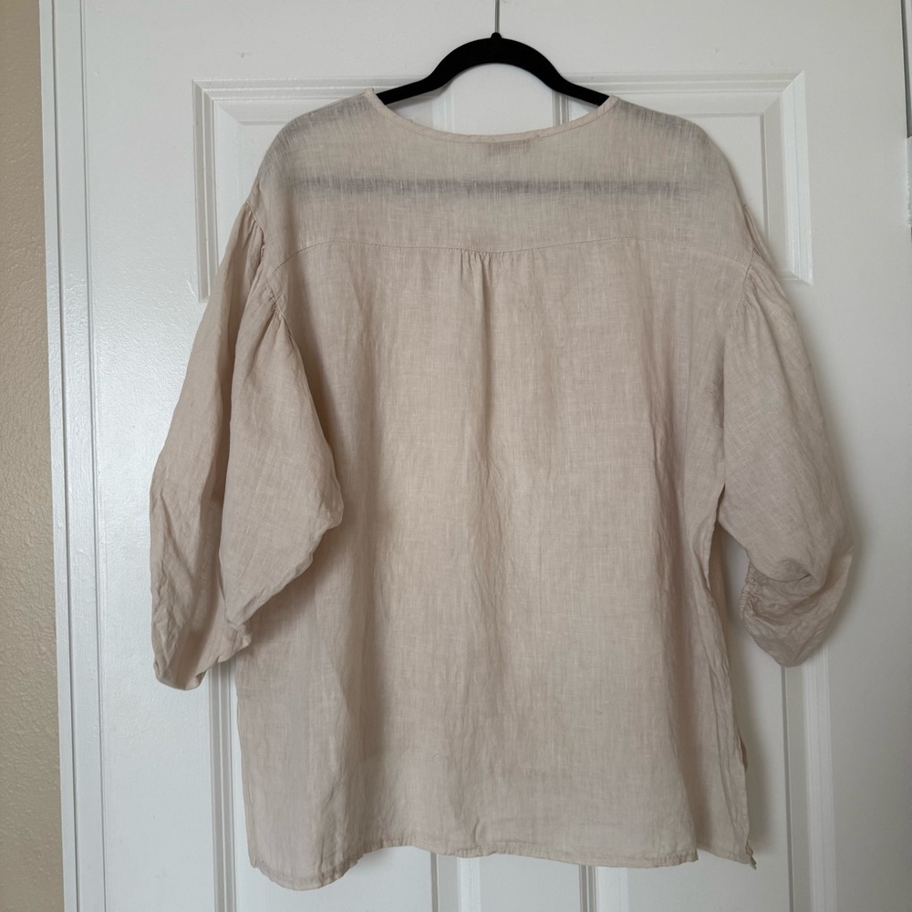 Light Beige Linen Blend Women's Blouse - Relaxed Fit - Picture 2 of 11